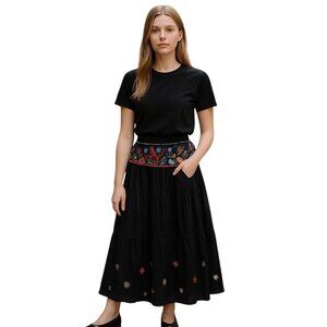Soaked Y2K Embroidered Cotton Maxi Skirt Black Size M Boho Cottage Festival Cute